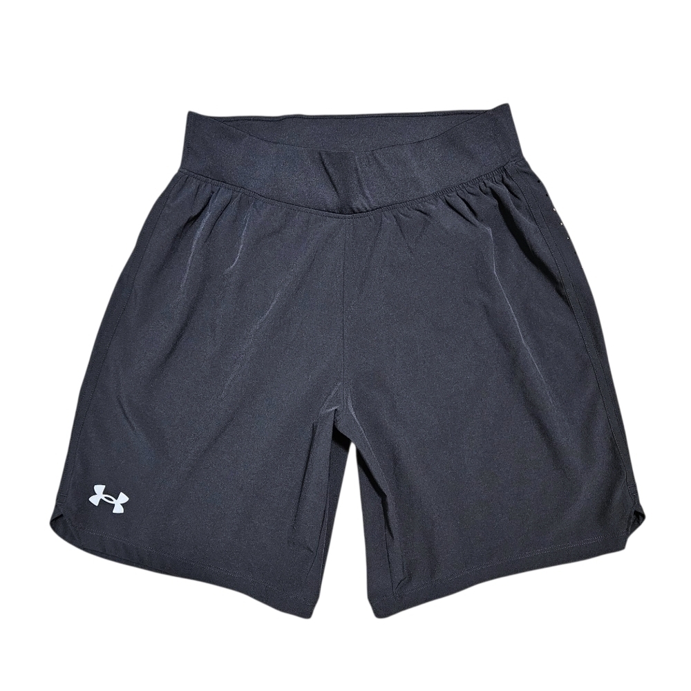 Under Armour Speed Pocket Run Shorts Mens M 9" Black Fitted Lined Zip Pocket